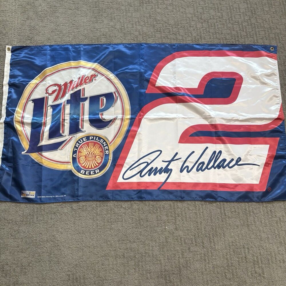 Vintage Rusty Wallace #2 Miller Lite Flag, NASCAR, 59”X33”, Banner